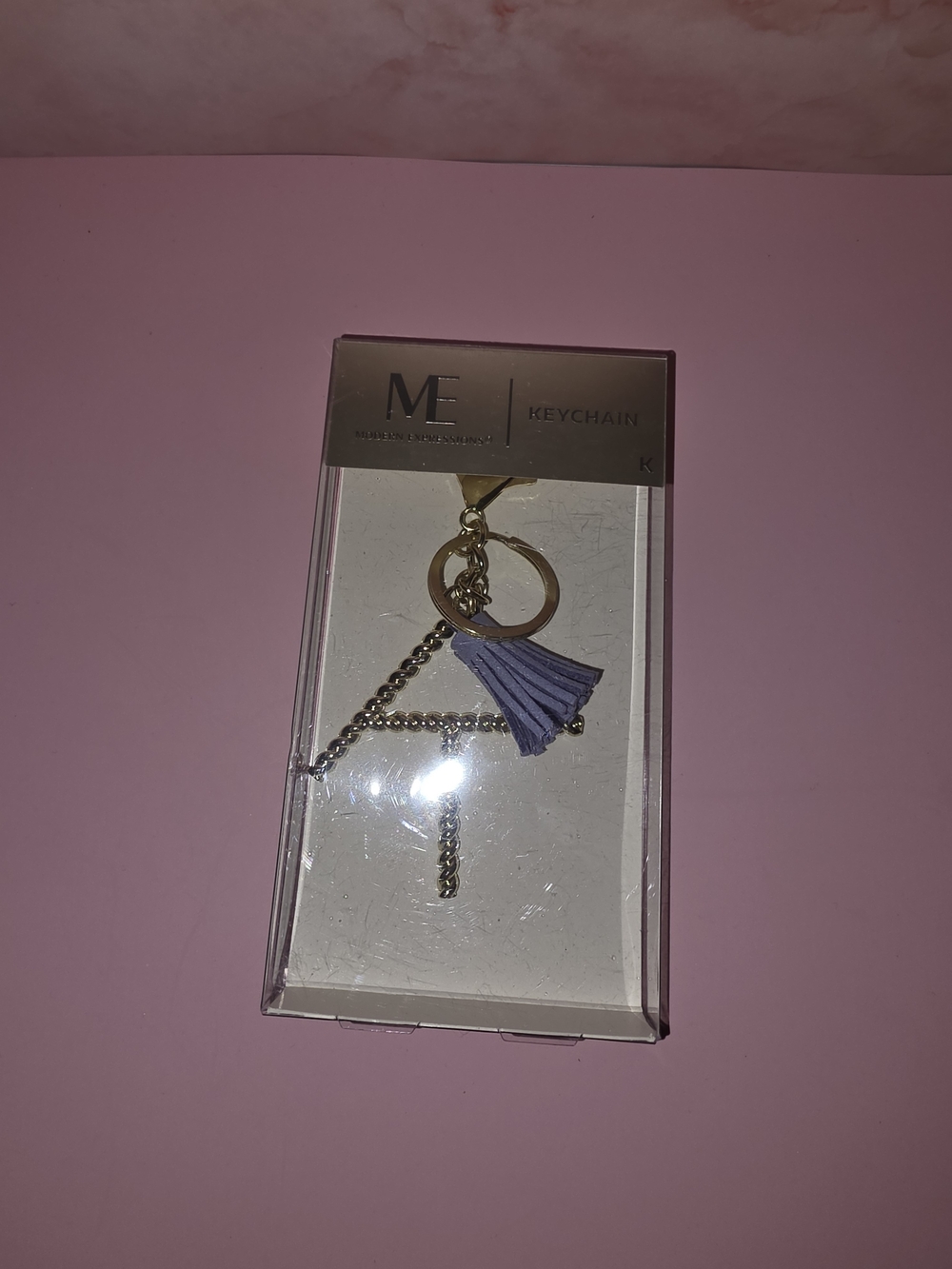 ME Makeover Essentials Brand Lavender Tassel and Gold "K" Keychain